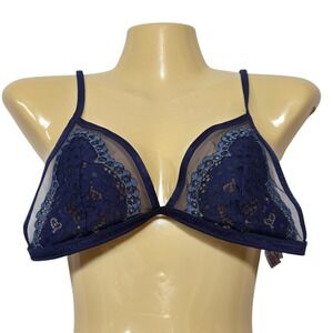 Victoria's Secret Bralette Women L Blue Lace Mesh Triangle Unlined Adjustable